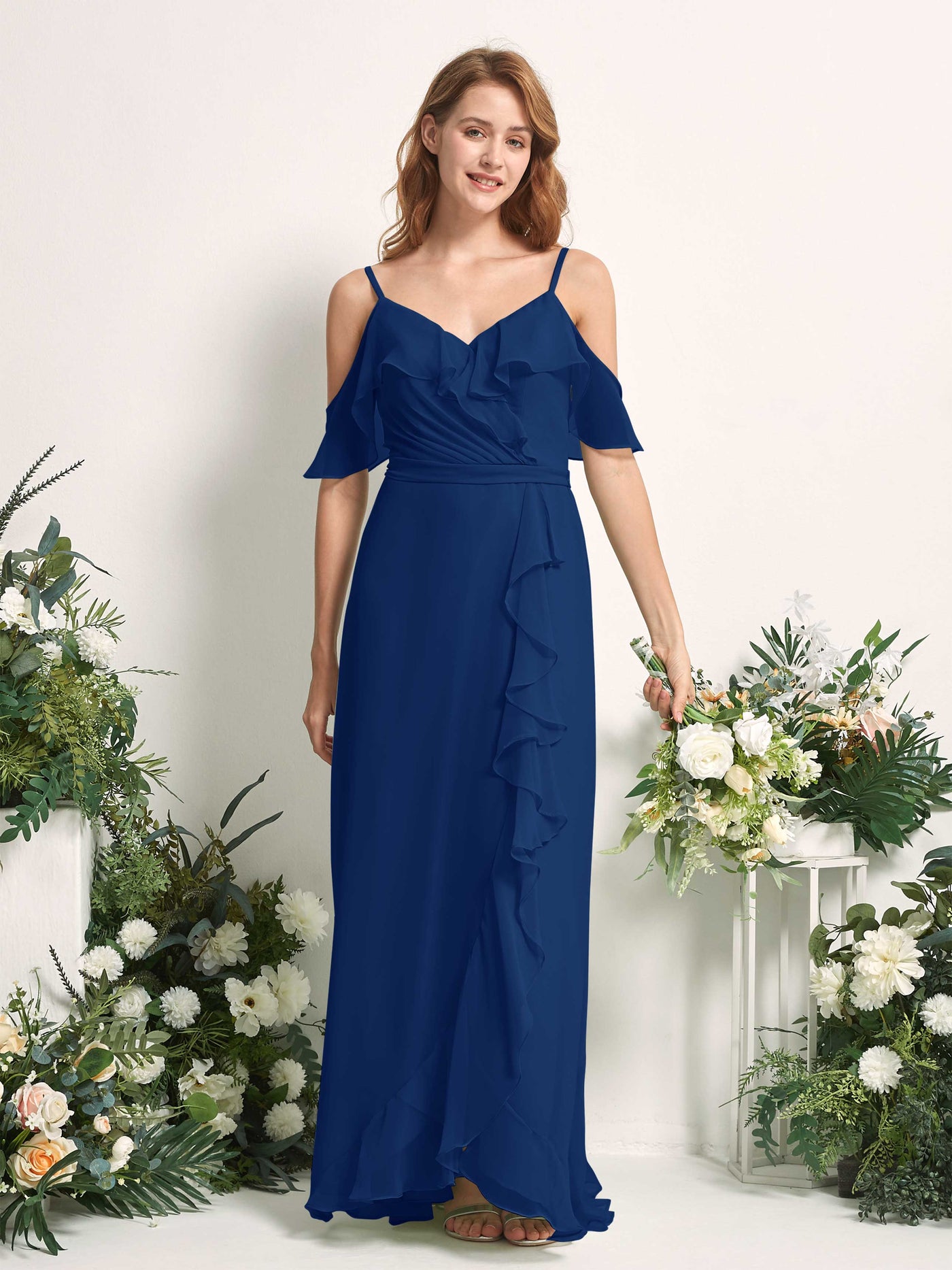 Carlyna Yvette A-Line Royal Blue Bridesmaid Dress Maxi Sleeveless V-Neck Dress #color_royal-blue