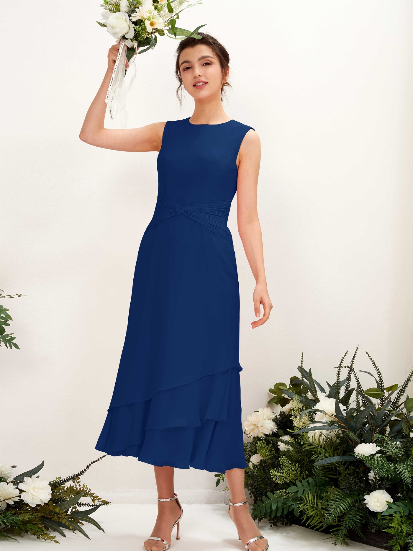 Mermaid/Trumpet Round Sleeveless Chiffon Bridesmaid Dress - Royal Blue (81221937)#color_royal-blue