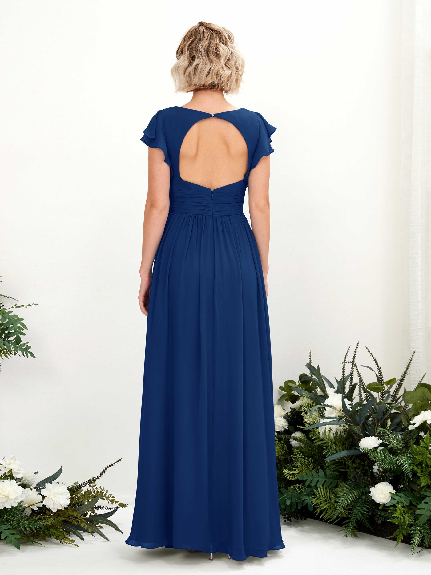 Carlyna Grino A-Line Royal Blue Bridesmaid Dress Maxi Cap Sleeve V-Neck Dress #color_royal-blue