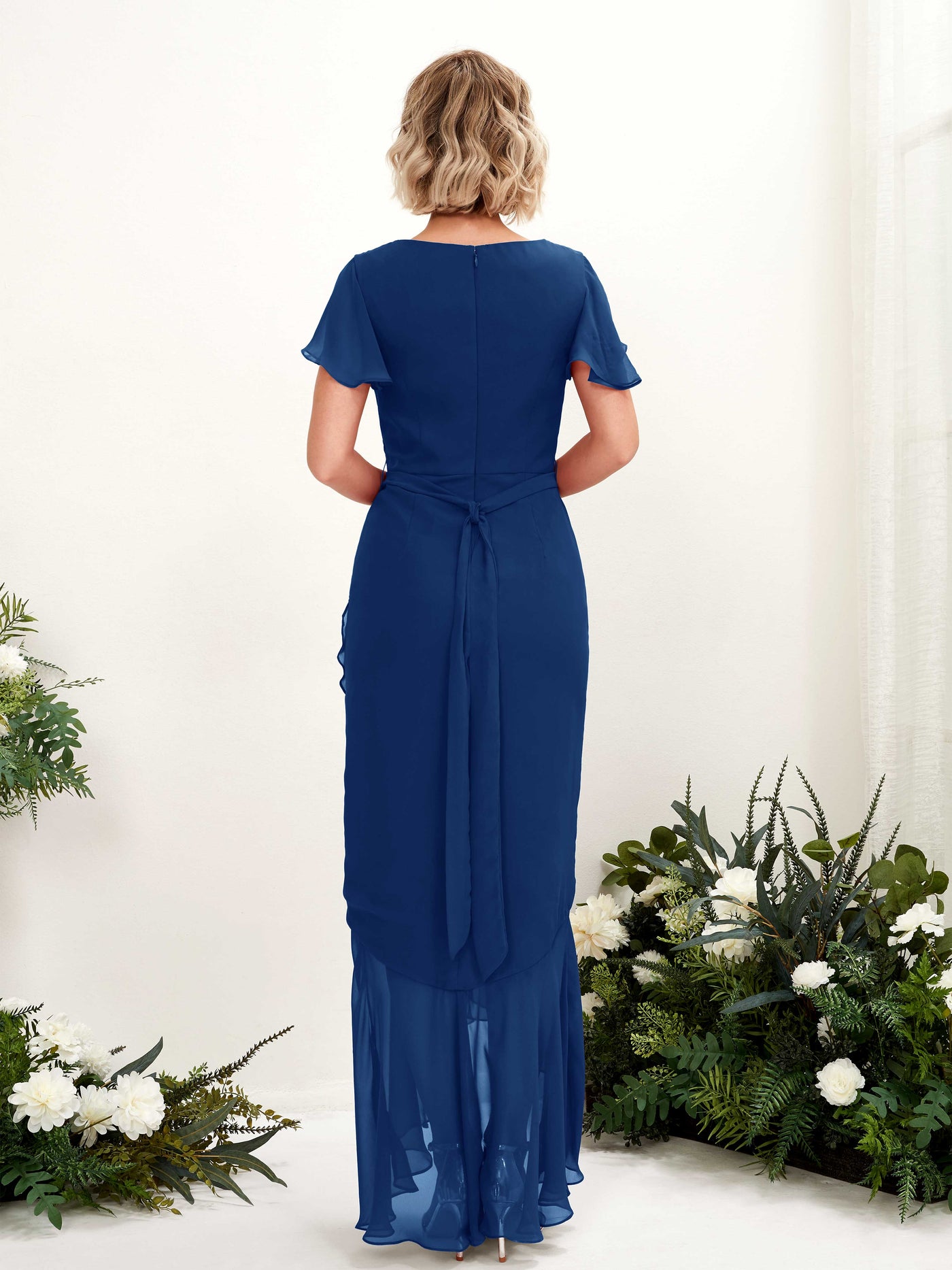 Carlyna Eartha Mermaid Royal Blue Bridesmaid Dress Maxi Cap Sleeve V-Neck Dress #color_royal-blue