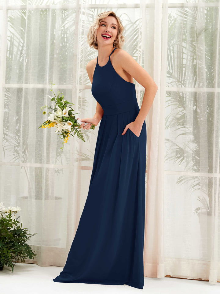 A-line Ball Gown Halter Spaghetti-straps Sleeveless Bridesmaid Dress (81225213)