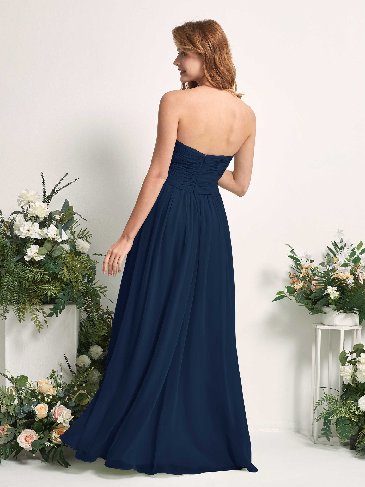 Bridesmaid Dress A-line Chiffon Sweetheart Full Length Sleeveless Wedding Party Dress - Navy (81226913)#color_navy