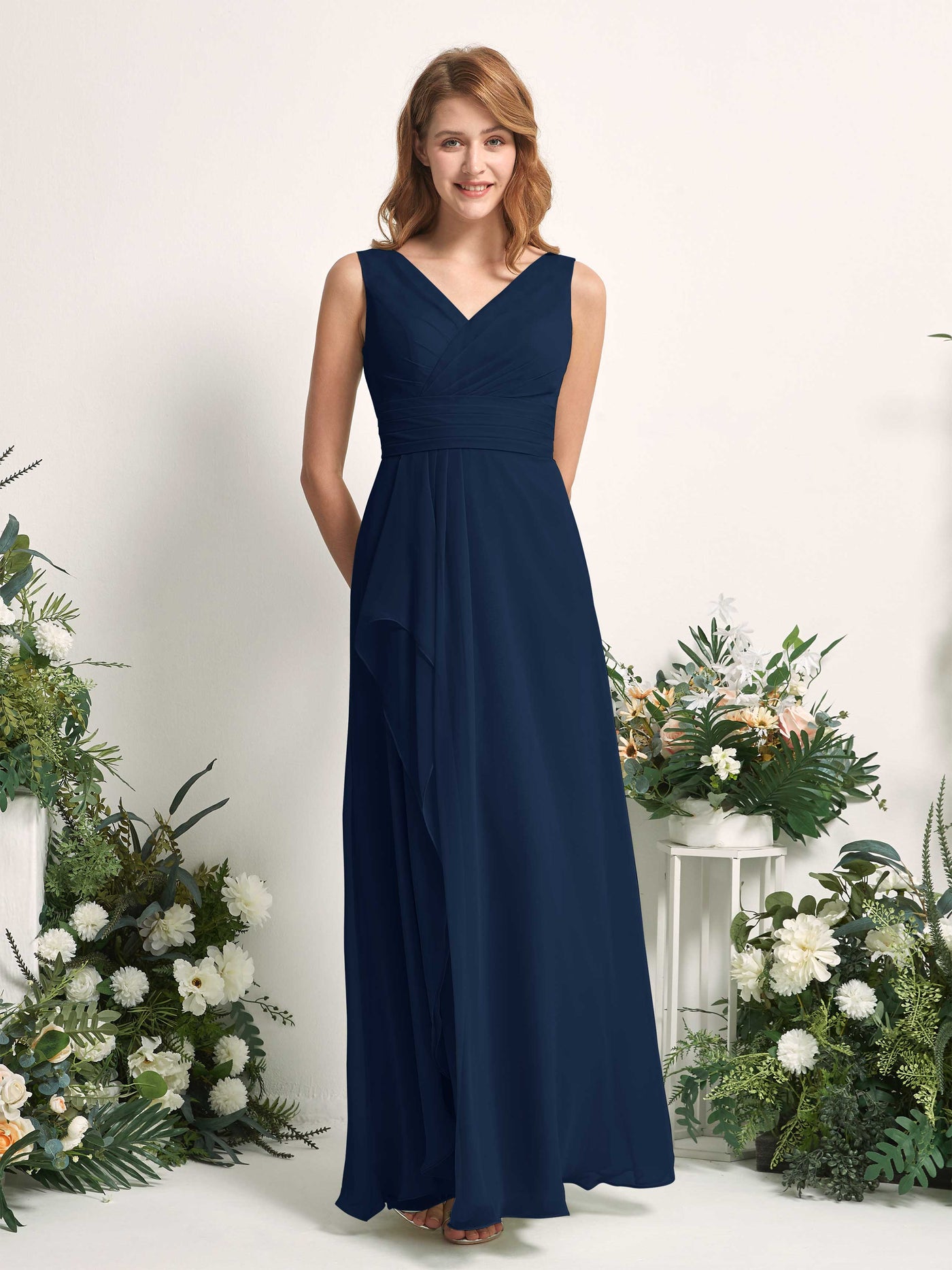 Carlyna Mollie A-Line Navy Bridesmaid Dress Maxi Sleeveless V-Neck Dress #color_navy