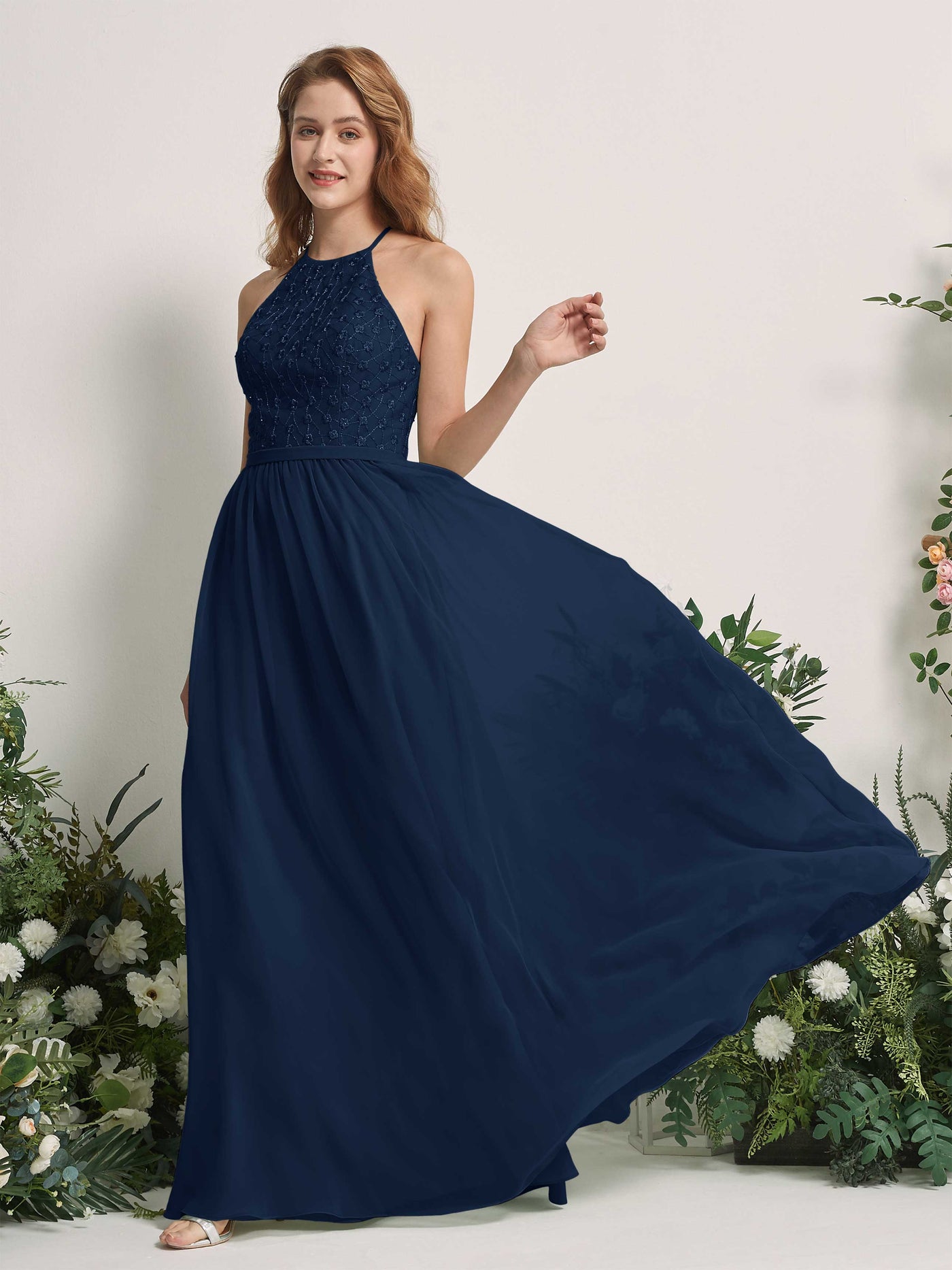 Navy Bridesmaid Dresses A-line Halter Sleeveless Chiffon Dresses (83220813)#color_navy