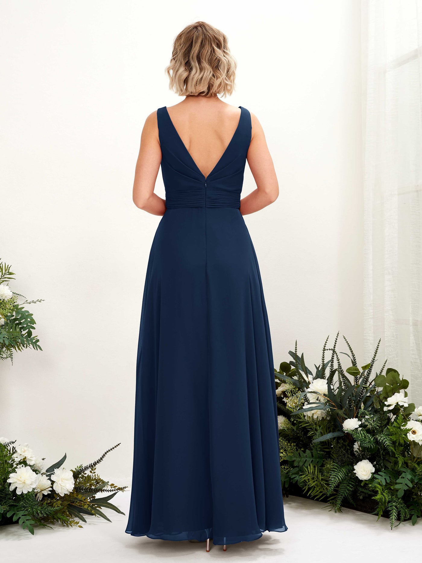 Carlyna Brianna A-Line Navy Bridesmaid Dress Maxi Sleeveless Boat Neck Dress #color_navy