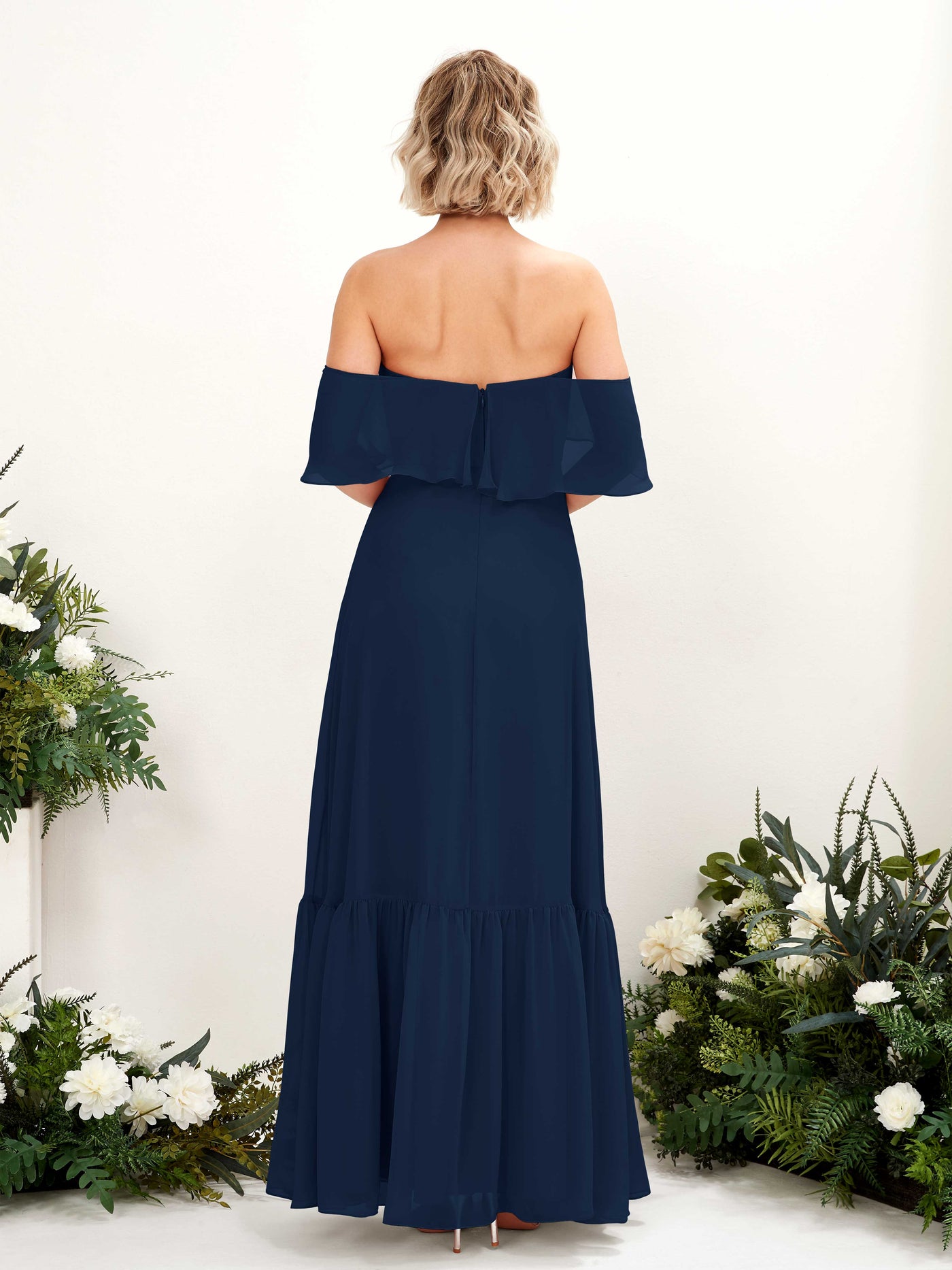 Carlyna Joie A-Line Navy Bridesmaid Dress Maxi Sleeveless Off the Shoulder Dress #color_navy