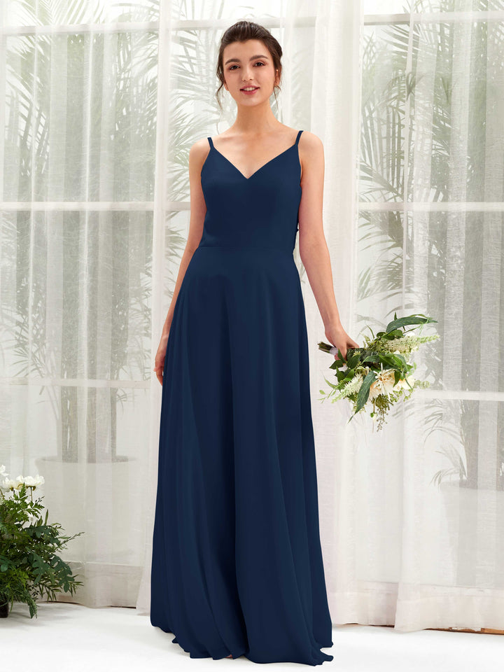 A-line Spaghetti-straps V-neck Sleeveless Chiffon Bridesmaid Dress (81220613)