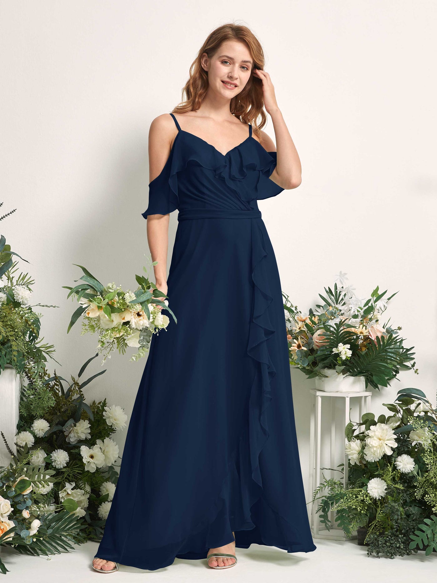 Carlyna Yvette A-Line Navy Bridesmaid Dress Maxi Sleeveless V-Neck Dress #color_navy