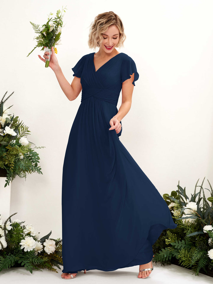 A-line V-neck Cap Sleeves Chiffon Bridesmaid Dress  (81224313)