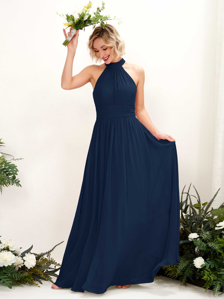 Ball Gown Halter Sleeveless Chiffon Bridesmaid Dress (81225313)