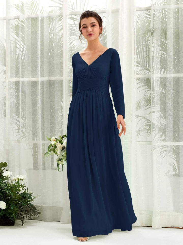 Ball Gown V-neck Long Sleeves Chiffon Bridesmaid Dress  (81220313)