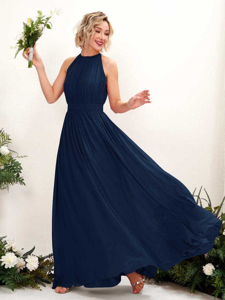 Halter Sleeveless Chiffon Bridesmaid Dress (81223113)