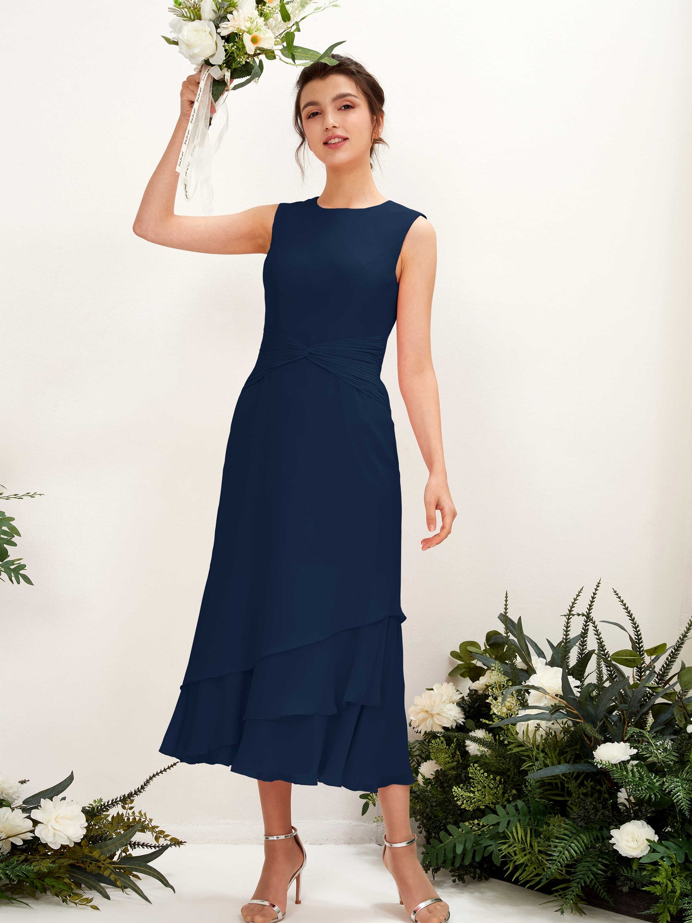 Mermaid/Trumpet Round Sleeveless Chiffon Bridesmaid Dress (81221913)#color_navy