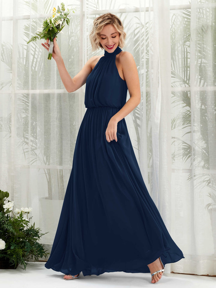 Halter Sleeveless Chiffon Bridesmaid Dress (81222913)