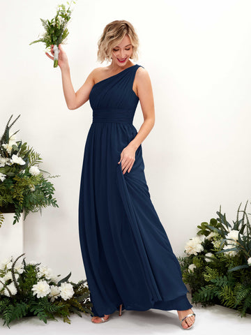 Carlyna Flaze A-Line Navy Bridesmaid Dress Maxi Sleeveless One Shoulder Dress #color_navy