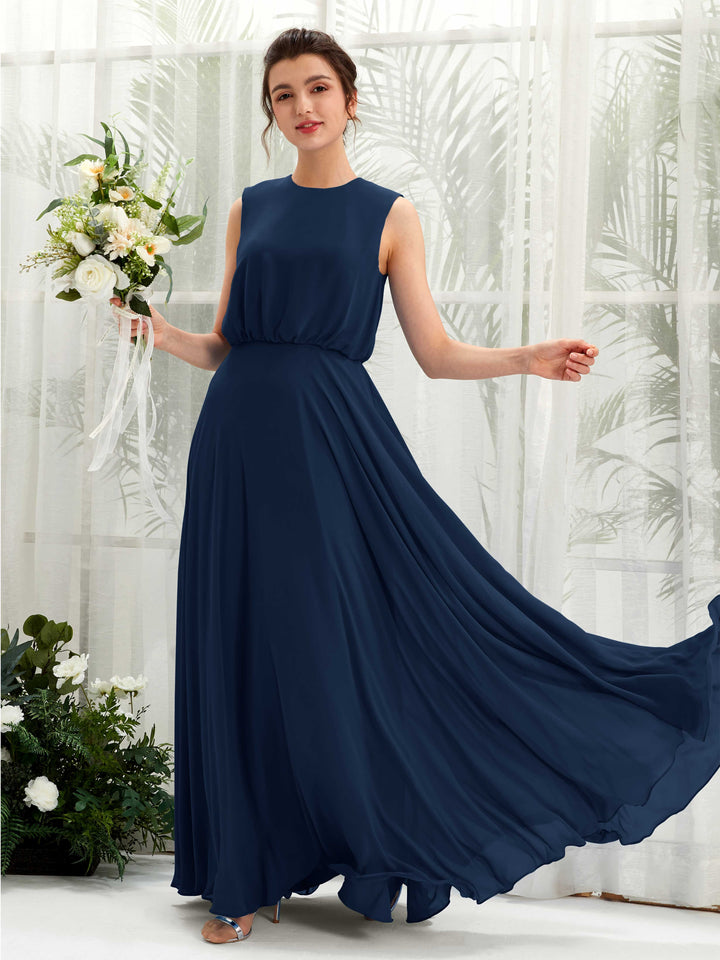 Round Sleeveless Chiffon Bridesmaid Dress  (81222813)