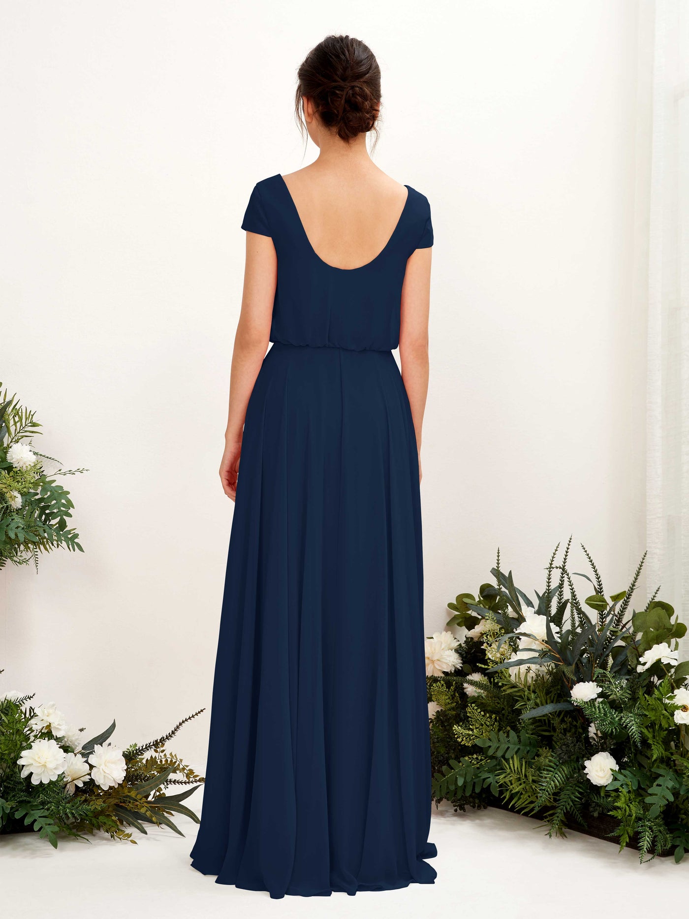 Carlyna Pauline A-Line Navy Bridesmaid Dress Maxi Cap Sleeve V-Neck Dress #color_navy