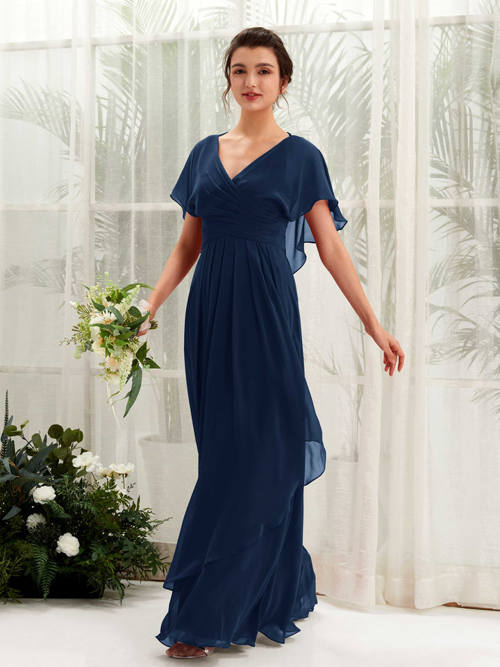 V-neck Short Sleeves Chiffon Bridesmaid Dress  (81226113)