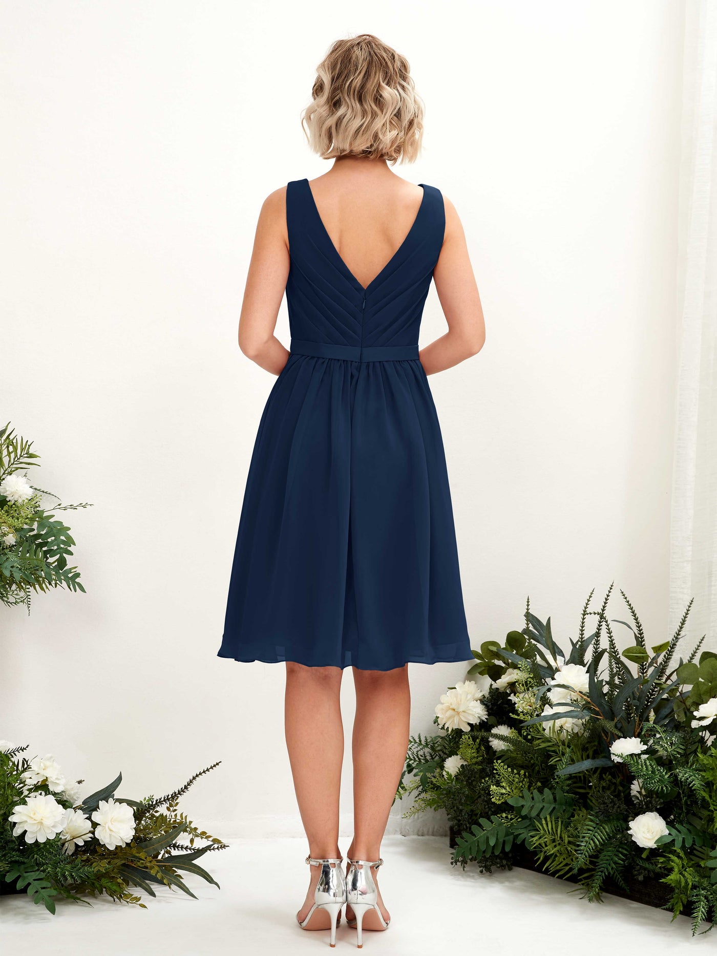 V-neck Sleeveless Chiffon Bridesmaid Dress (81224813)#color_navy