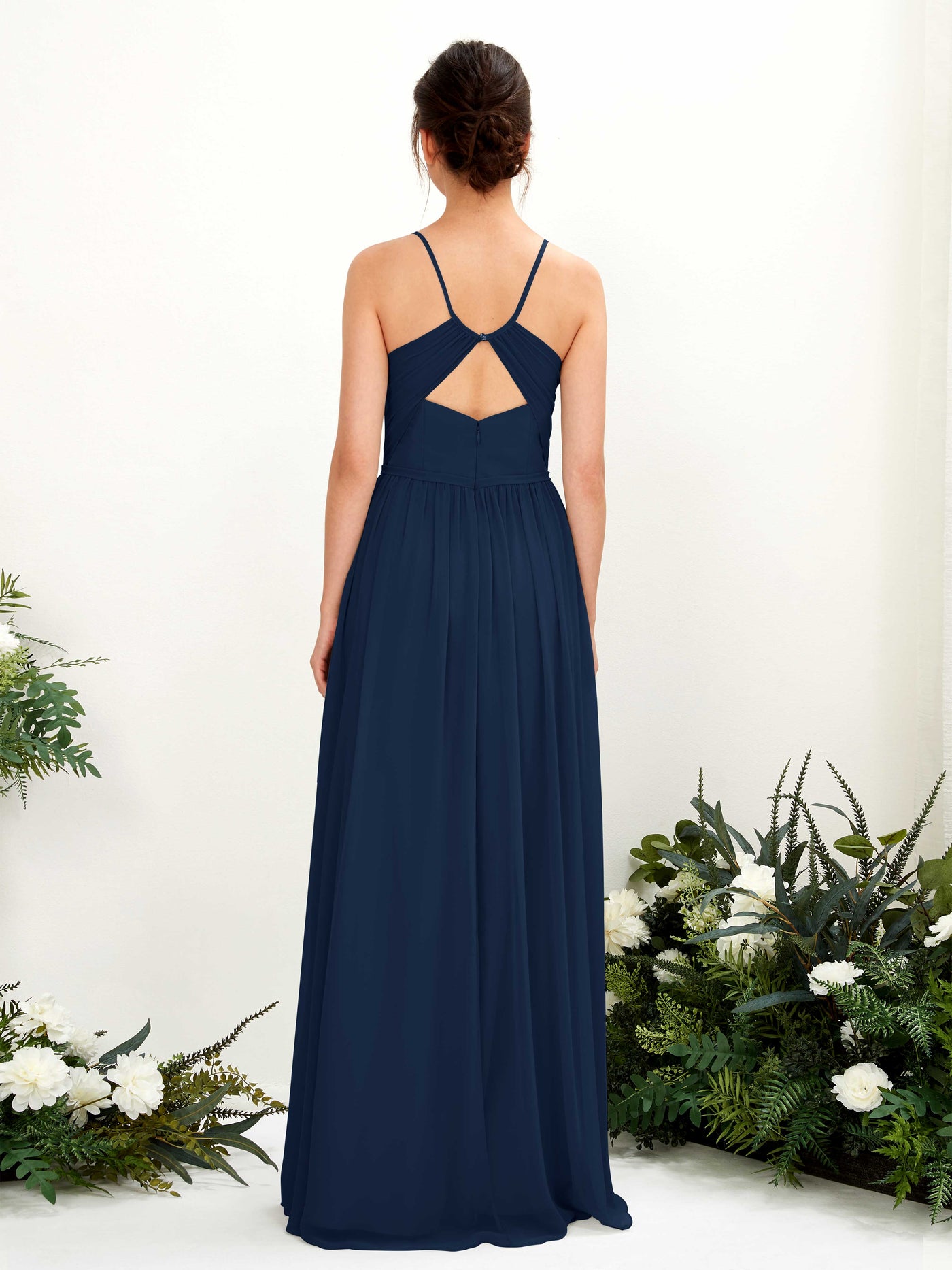 Spaghetti-straps V-neck Chiffon Bridesmaid Dress  (81221413)#color_navy