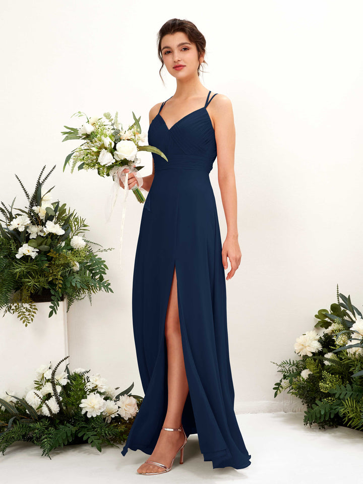 Straps V-neck Sleeveless Chiffon Bridesmaid Dress (81225413)