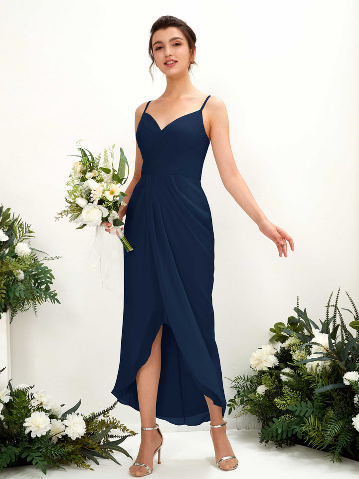 Spaghetti-straps V-neck Sleeveless Chiffon Bridesmaid Dress (81221313)