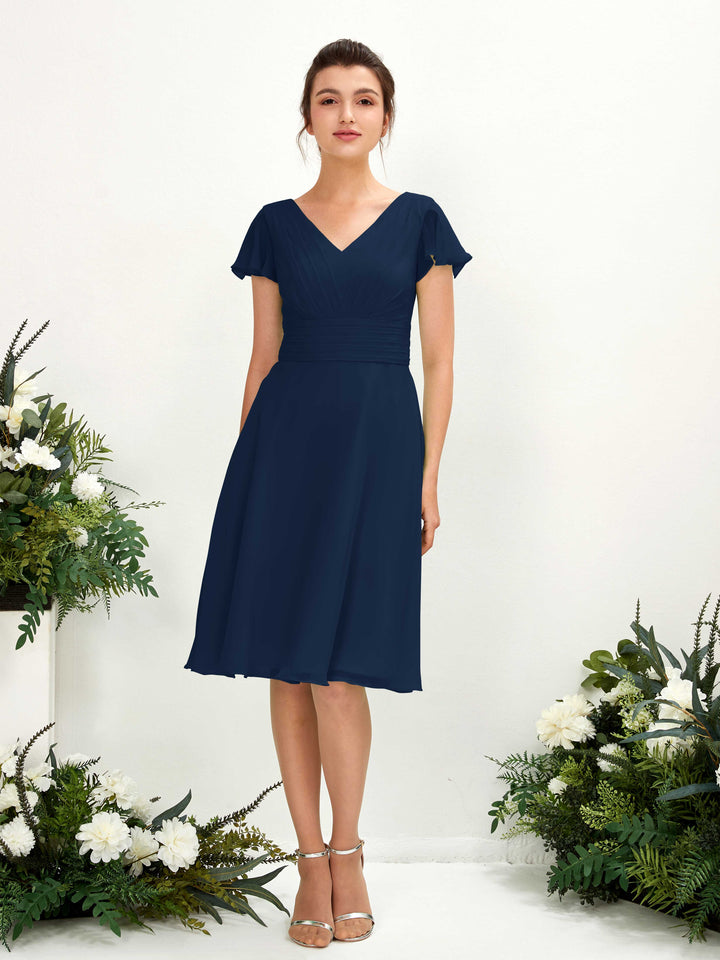 V-neck Short Sleeves Chiffon Bridesmaid Dress (81220213)