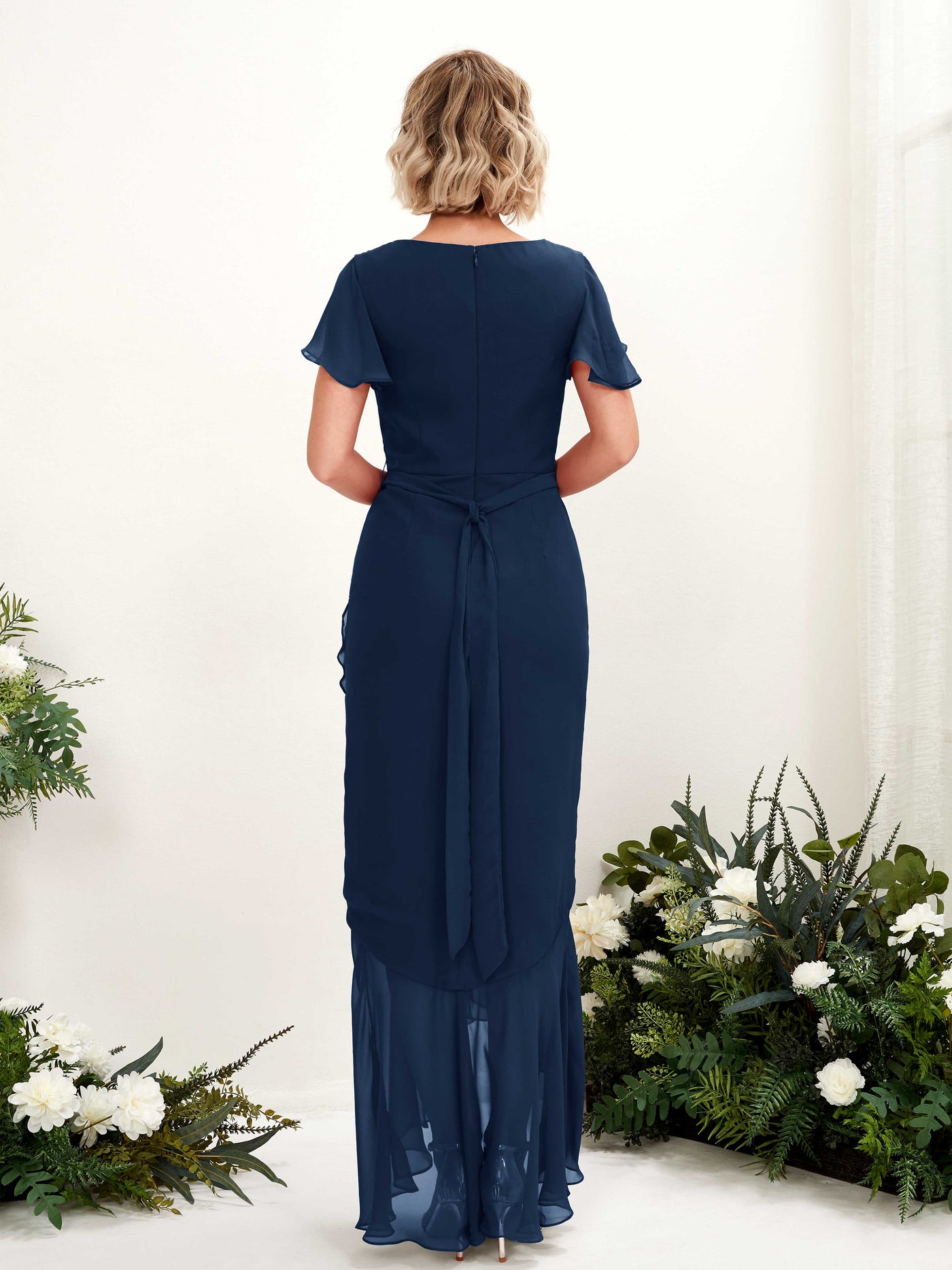 Carlyna Eartha Mermaid Navy Bridesmaid Dress Maxi Cap Sleeve V-Neck Dress #color_navy