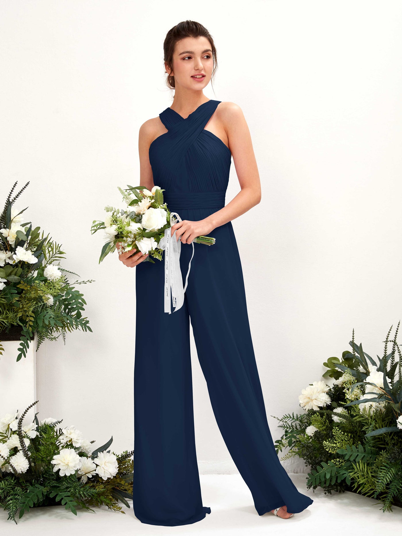 Carlyna Hilona Jumpsuit Navy Bridesmaid Dress Maxi Sleeveless V-Neck Dress #color_navy