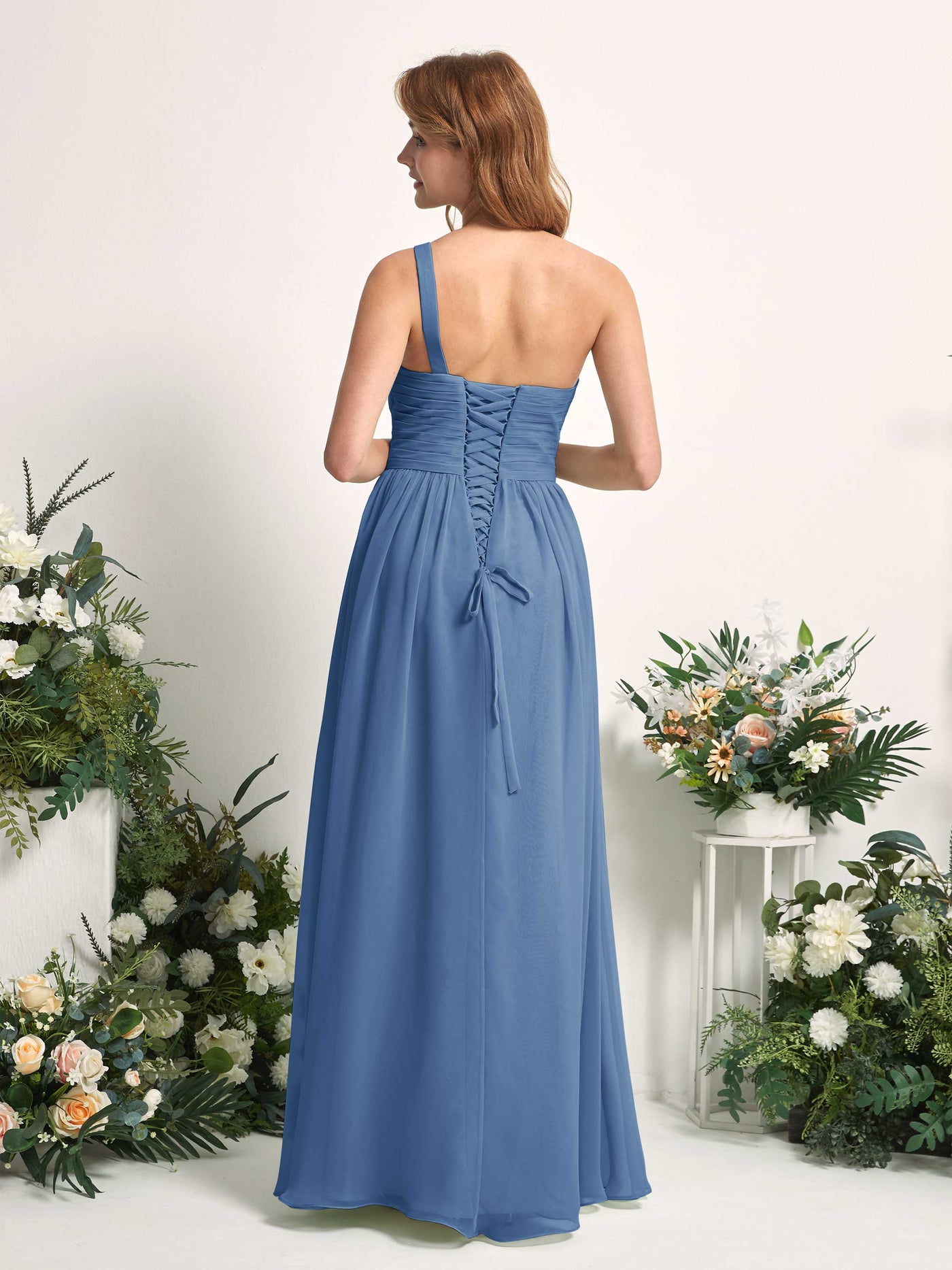 Bridesmaid Dress A-line Chiffon One Shoulder Full Length Sleeveless Wedding Party Dress - Dusty Blue (81226710)#color_dusty-blue