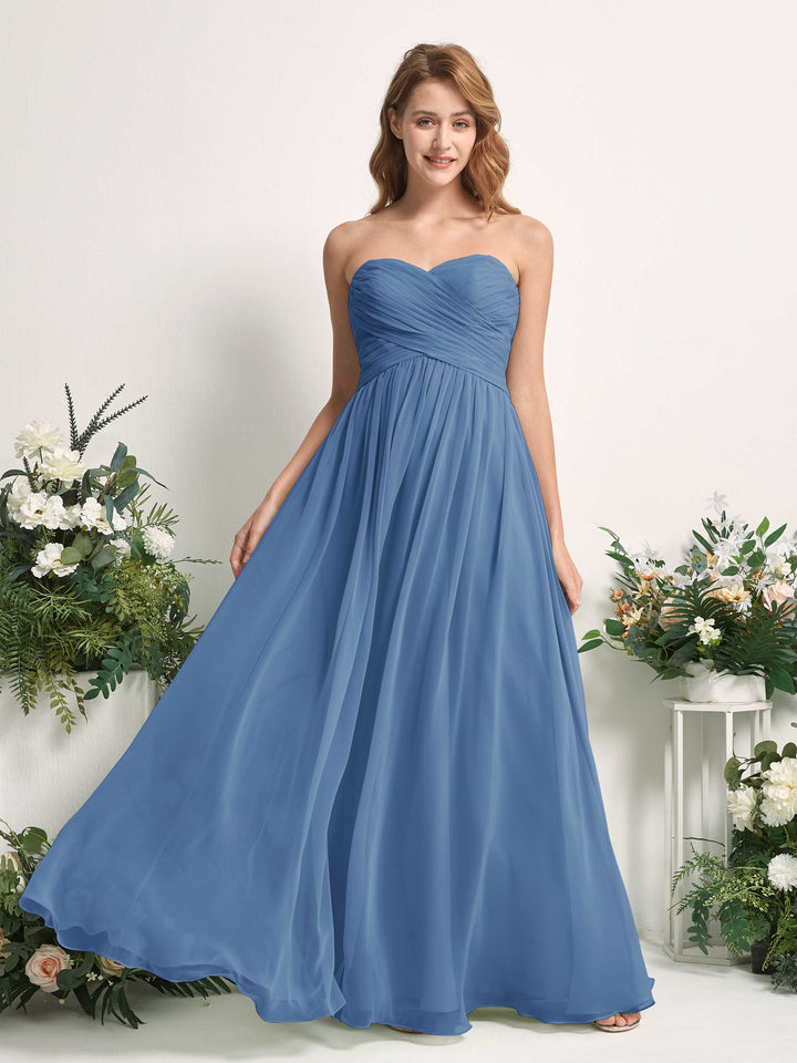 Bridesmaid Dress A-line Chiffon Sweetheart Full Length Sleeveless Wedding Party Dress - Dusty Blue (81226910)