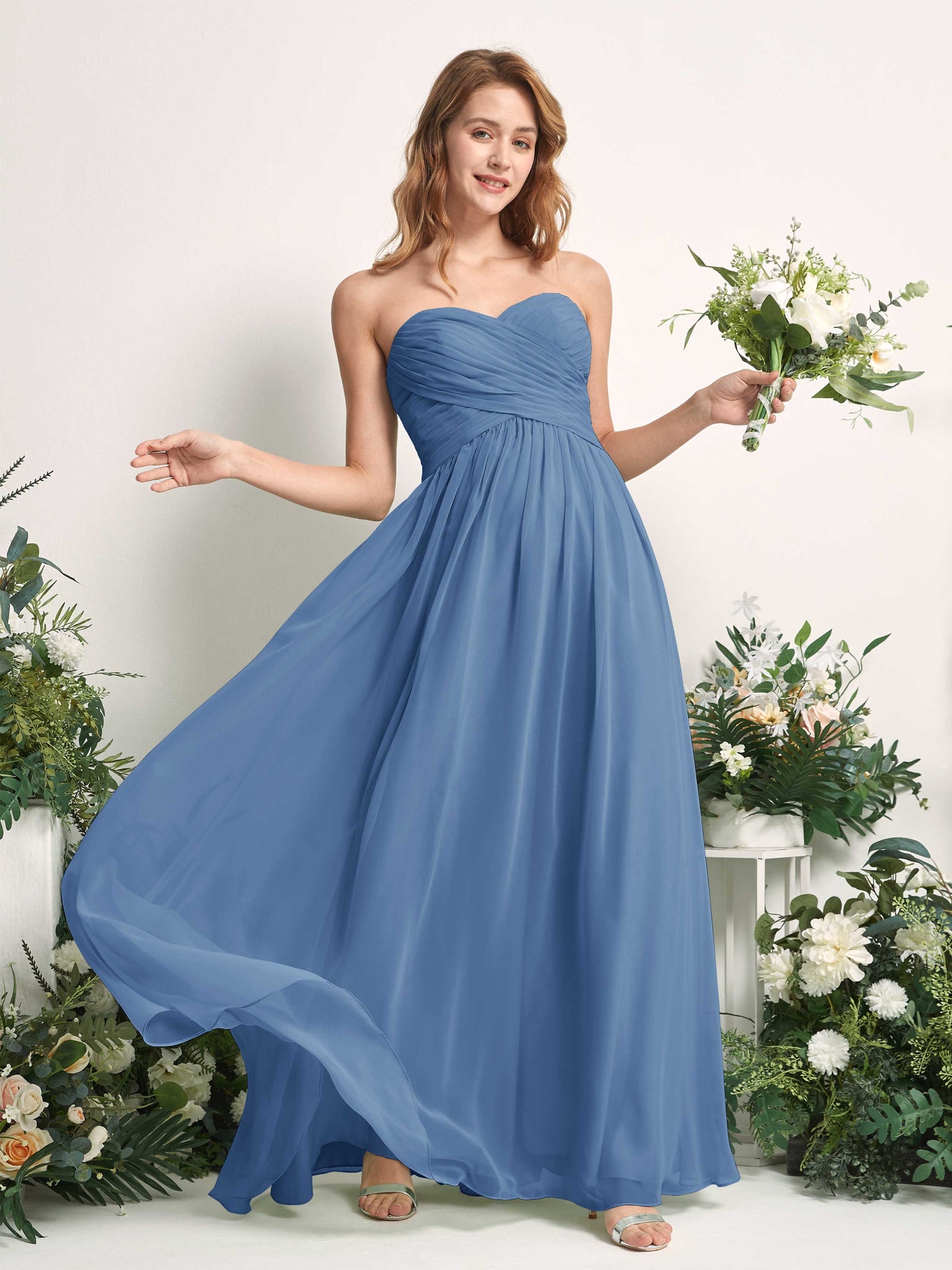 Bridesmaid Dress A-line Chiffon Sweetheart Full Length Sleeveless Wedding Party Dress - Dusty Blue (81226910)#color_dusty-blue