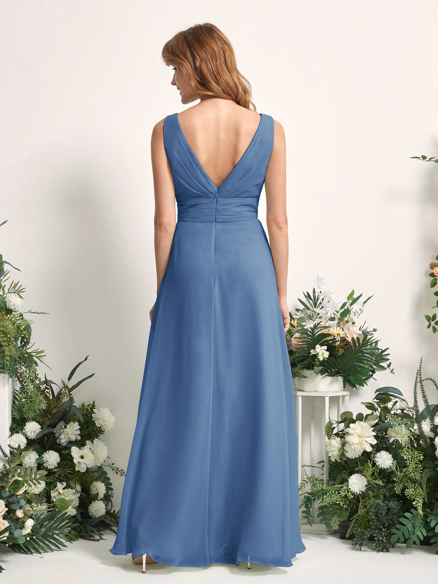 Carlyna Mollie A-Line Dusty Blue Bridesmaid Dress Maxi Sleeveless V-Neck Dress #color_dusty-blue