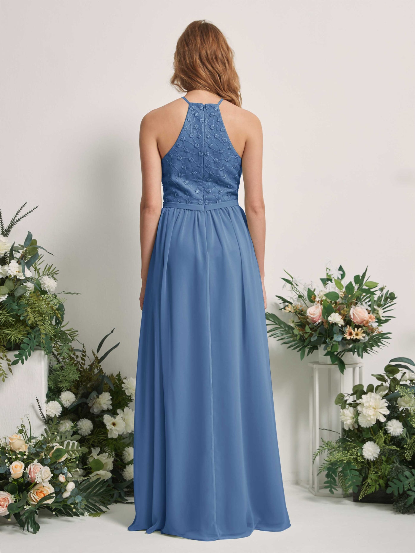 Dusty Blue Bridesmaid Dresses A-line Halter Sleeveless Chiffon Dresses (83220810)#color_dusty-blue