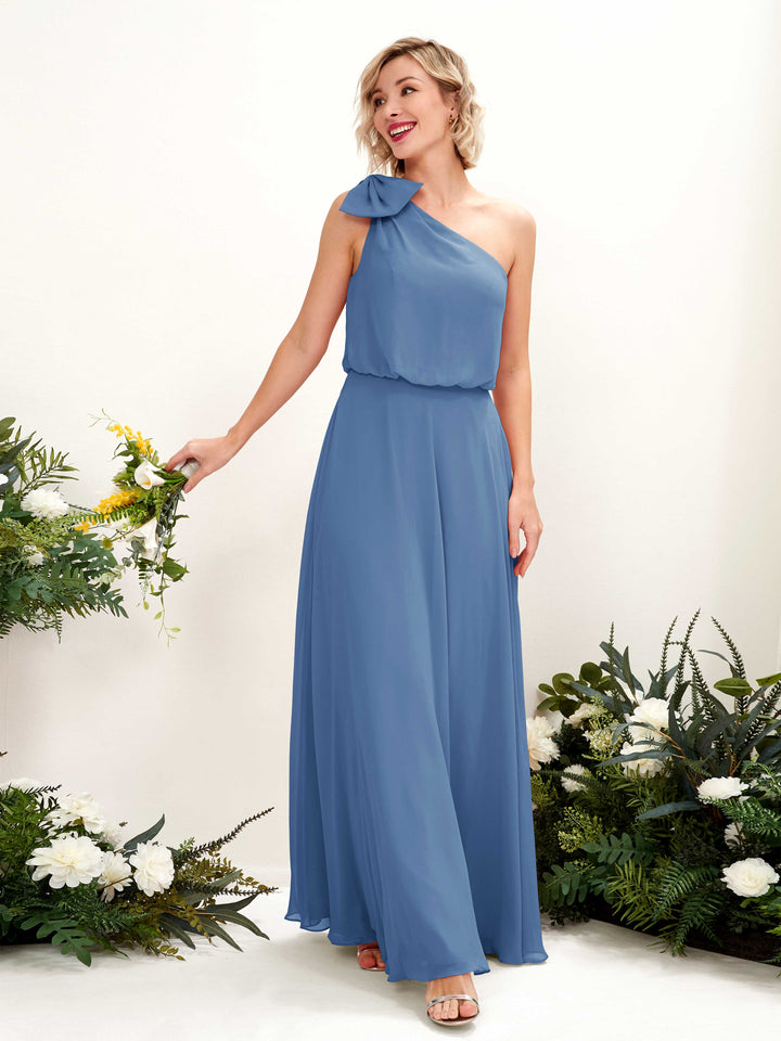 A-line One Shoulder Sleeveless Chiffon Bridesmaid Dress - Dusty Blue (81225510)