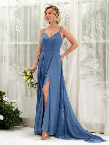 Carlyna Mana A-Line Dusty Blue Bridesmaid Dress Maxi Sleeveless V-Neck Dress #color_dusty-blue
