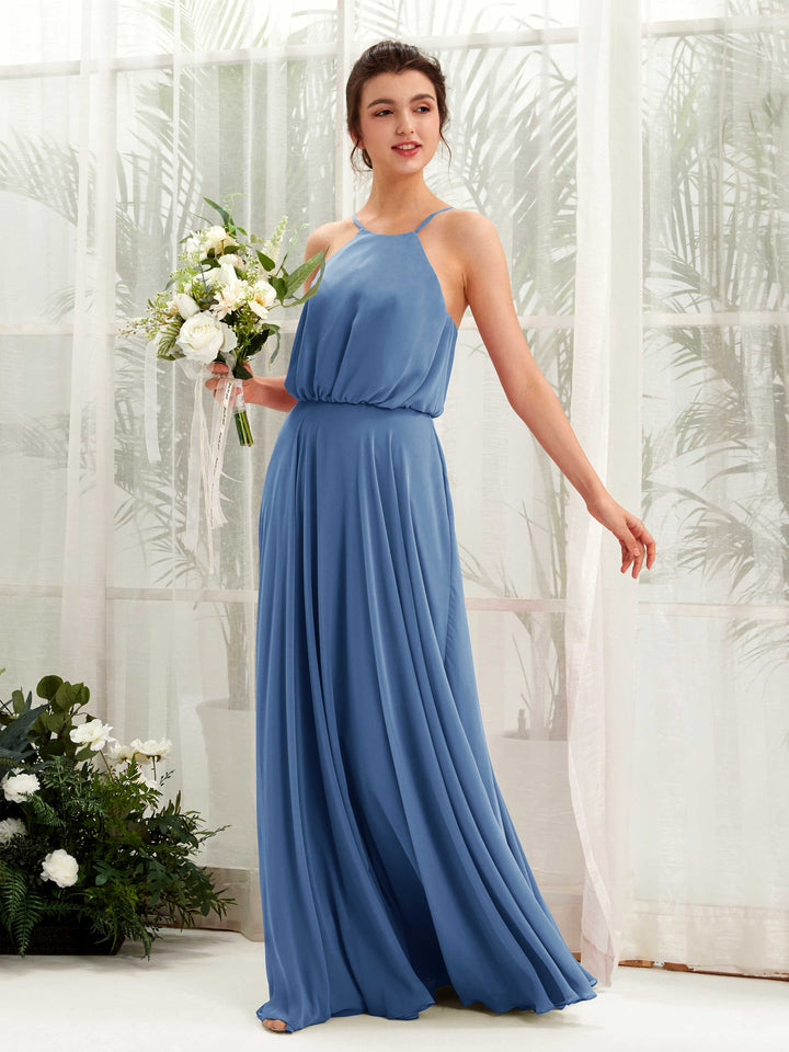 Bohemian Halter Spaghetti-straps Bridesmaid Dress - Dusty Blue (81223410)