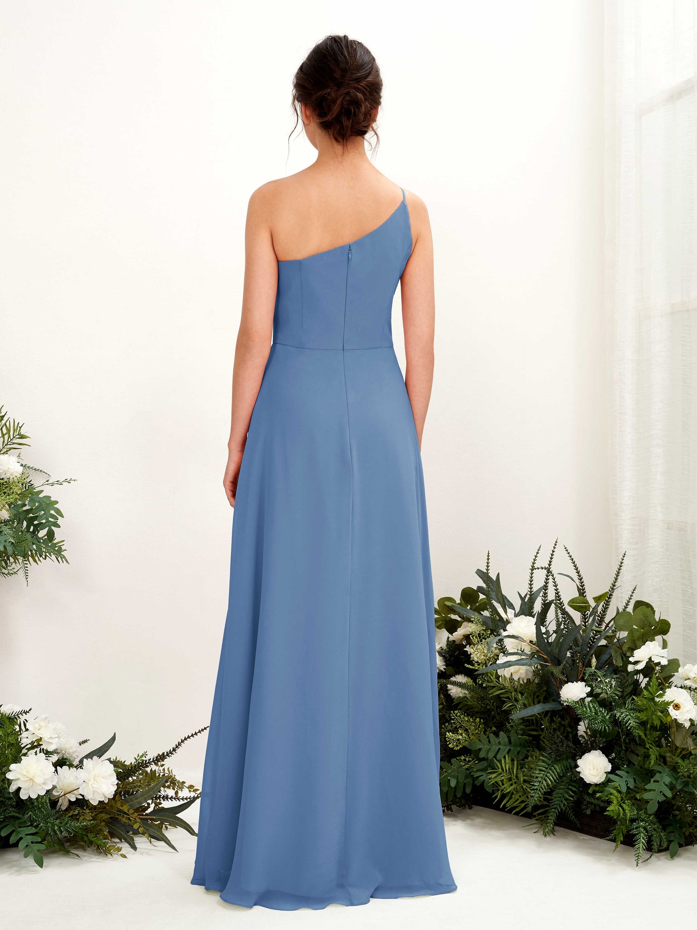 Carlyna Crystal A-Line Dusty Blue Bridesmaid Dress Maxi Sleeveless One Shoulder Dress #color_dusty-blue