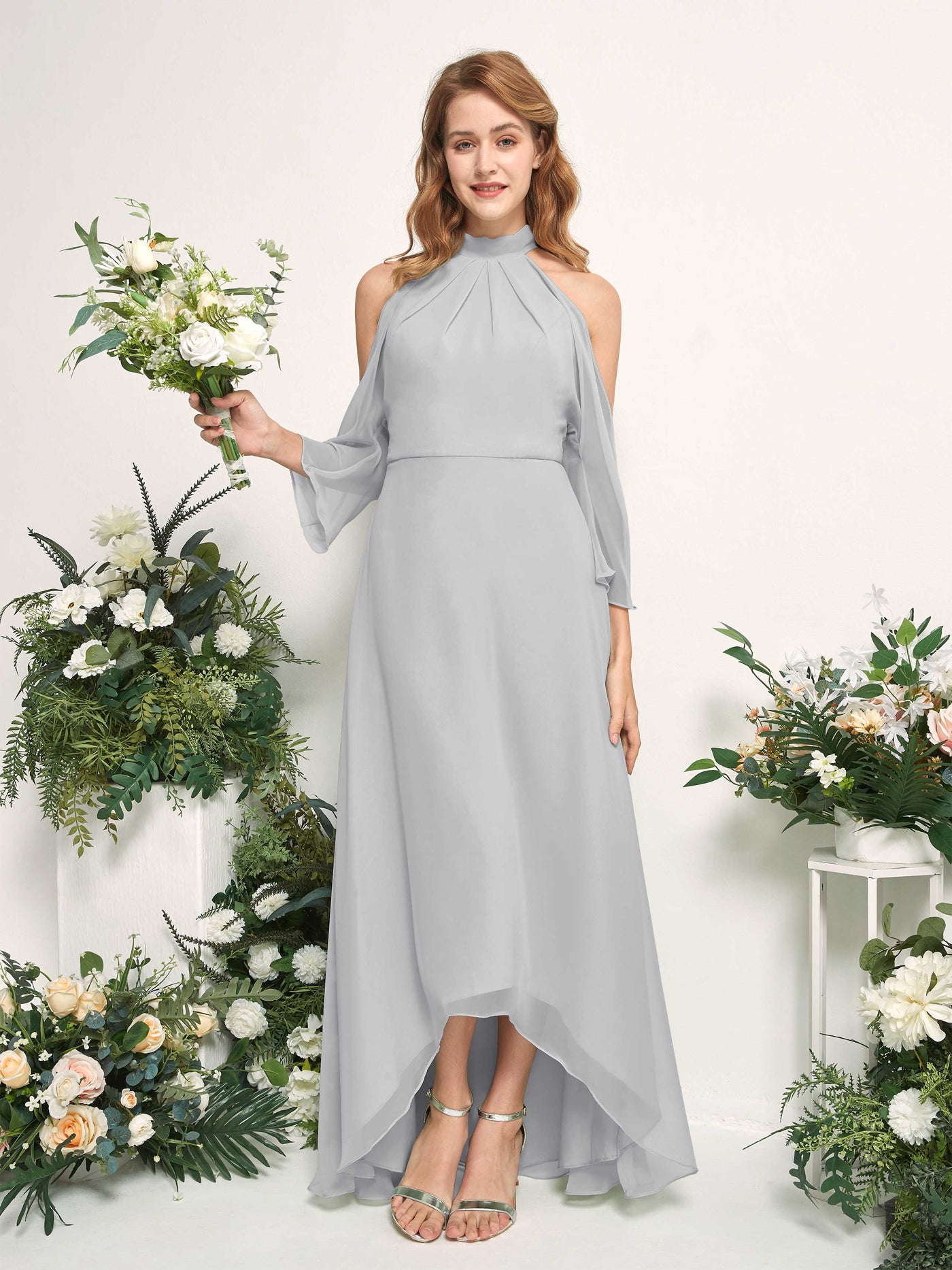 Carlyna Maxine A-Line Silver Bridesmaid Dress Maxi Sleeveless Round Neck Dress #color_silver