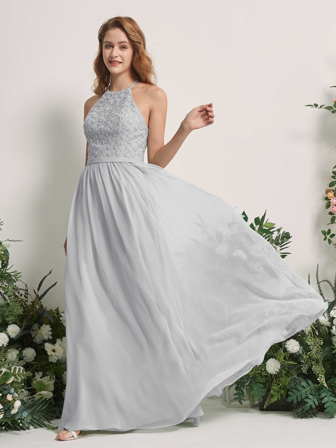 Silver Bridesmaid Dresses A-line Halter Sleeveless Chiffon Dresses (83220827)#color_silver