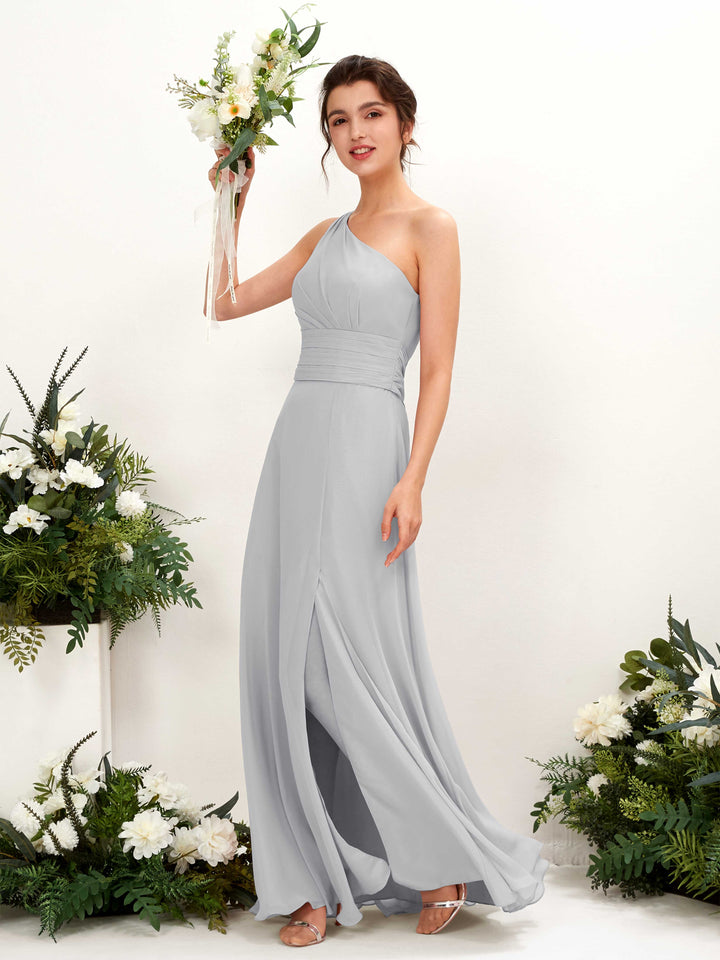 A-line One Shoulder Sleeveless Bridesmaid Dress - Silver (81224727)