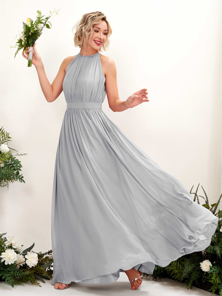 Halter Sleeveless Chiffon Bridesmaid Dress - Silver (81223127)