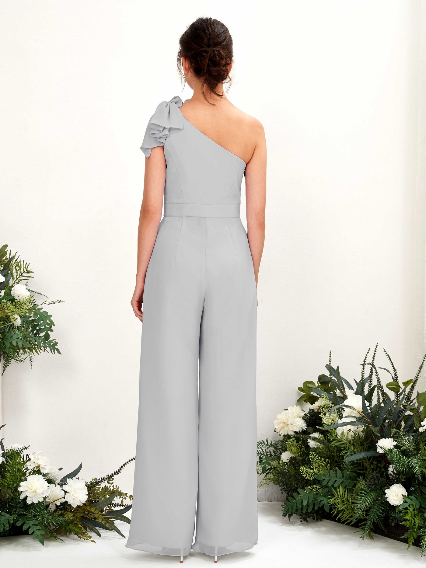 Carlyna Jasmine Jumpsuit Silver Bridesmaid Dress Maxi Sleeveless One Shoulder Dress #color_silver