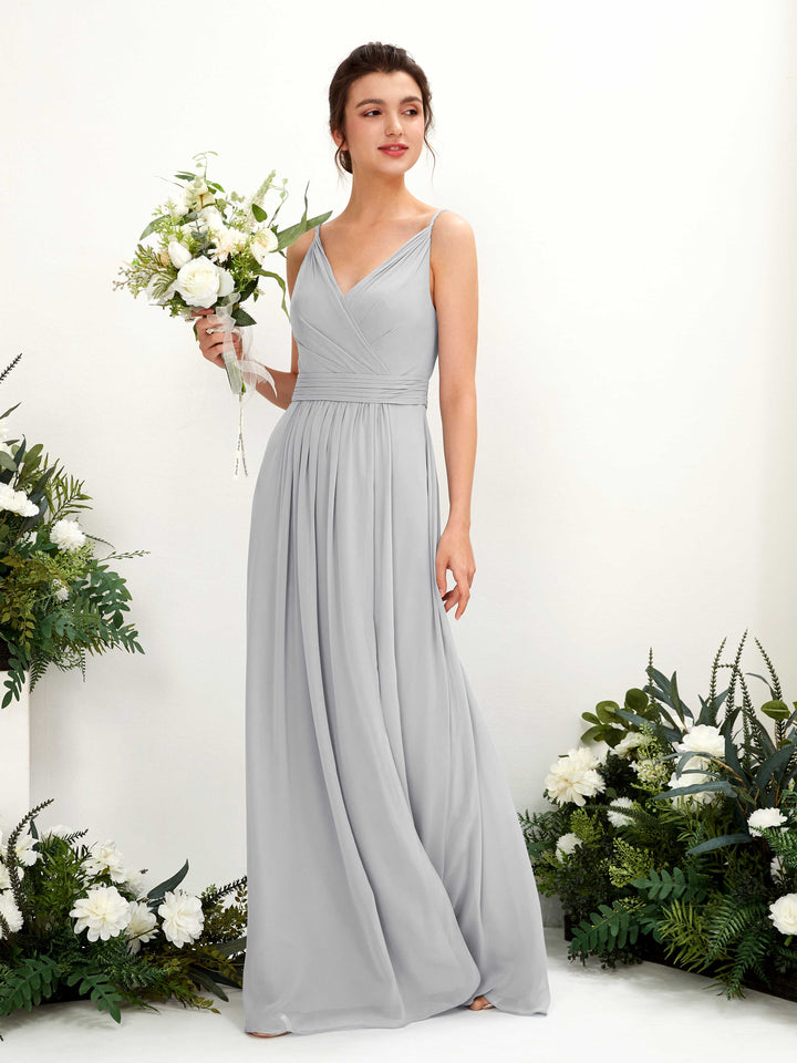 Spaghetti-straps V-neck Sleeveless Bridesmaid Dress - Silver (81223927)