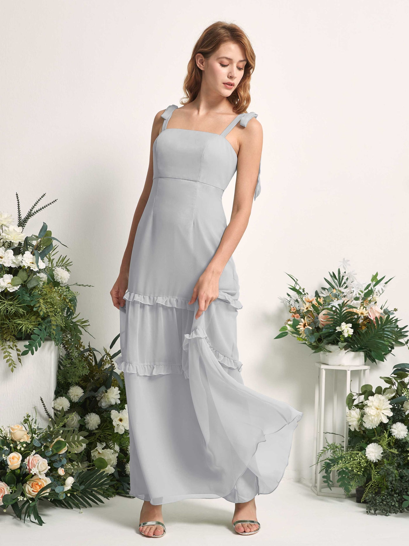 Carlyna Kaiya A-Line Silver Bridesmaid Dress Maxi Sleeveless Straight Dress #color_silver