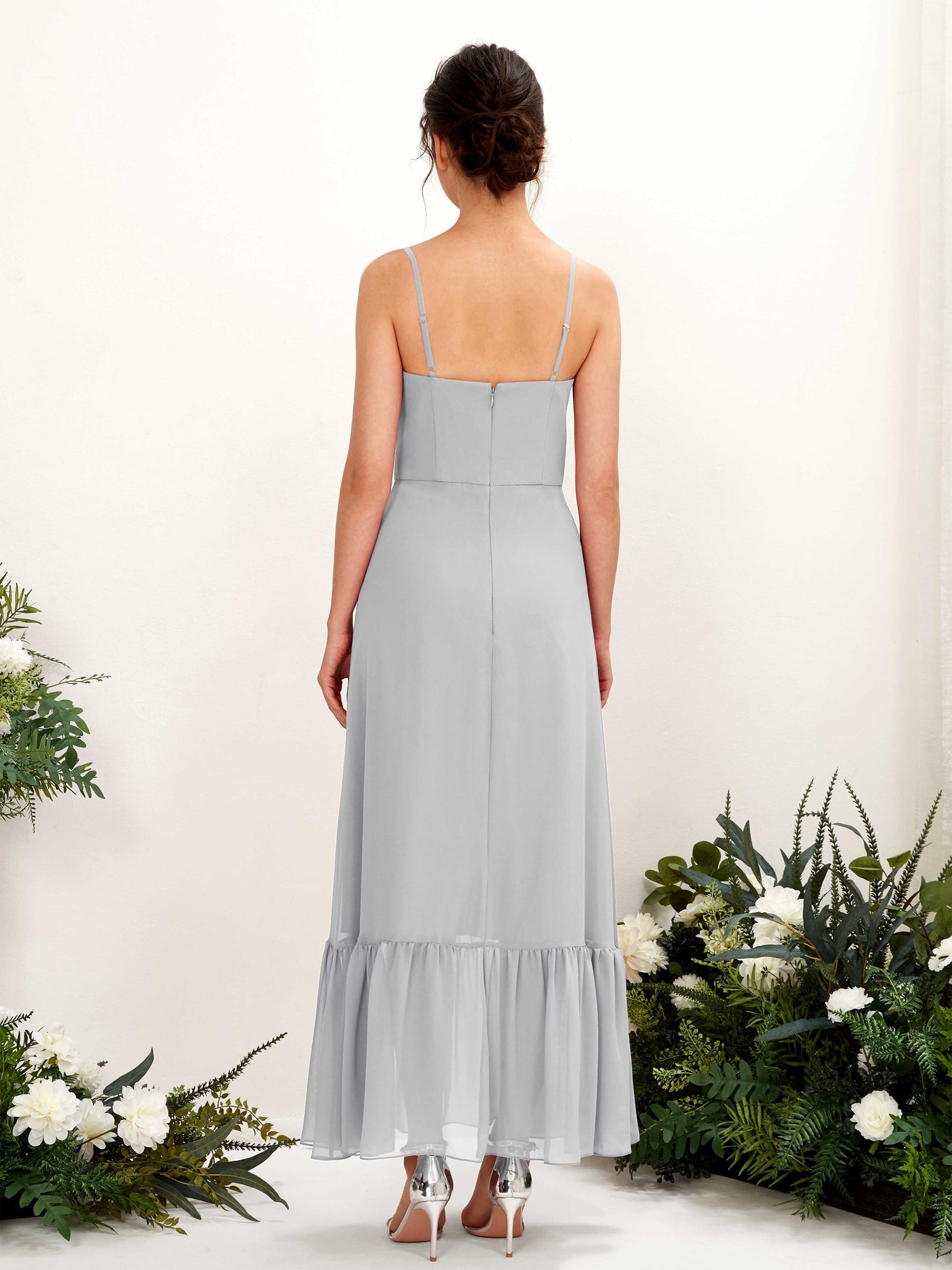 Spaghetti-straps Sweetheart Sleeveless Chiffon Bridesmaid Dress - Silver (81223027)#color_silver