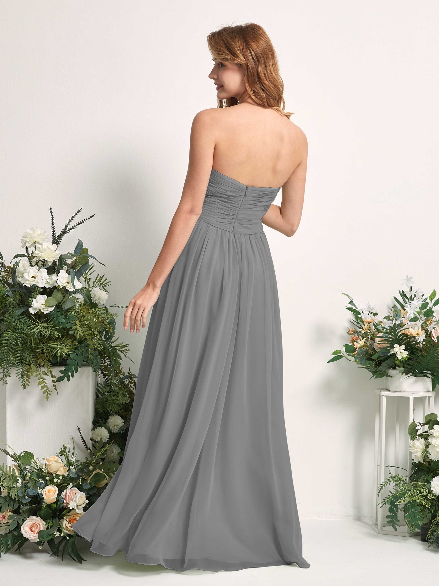 Bridesmaid Dress A-line Chiffon Sweetheart Full Length Sleeveless Wedding Party Dress - Steel Gray (81226920)#color_steel-gray