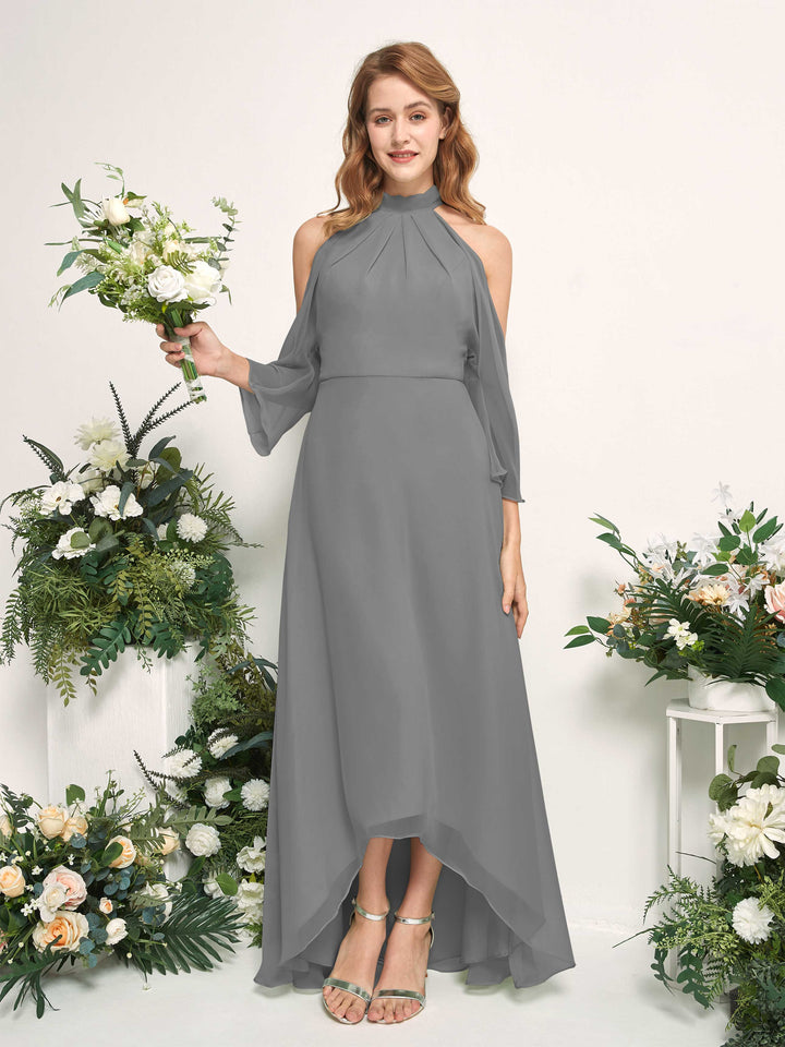 Carlyna Maxine A-Line Steel Gray Bridesmaid Dress Maxi Sleeveless Round Neck Dress 