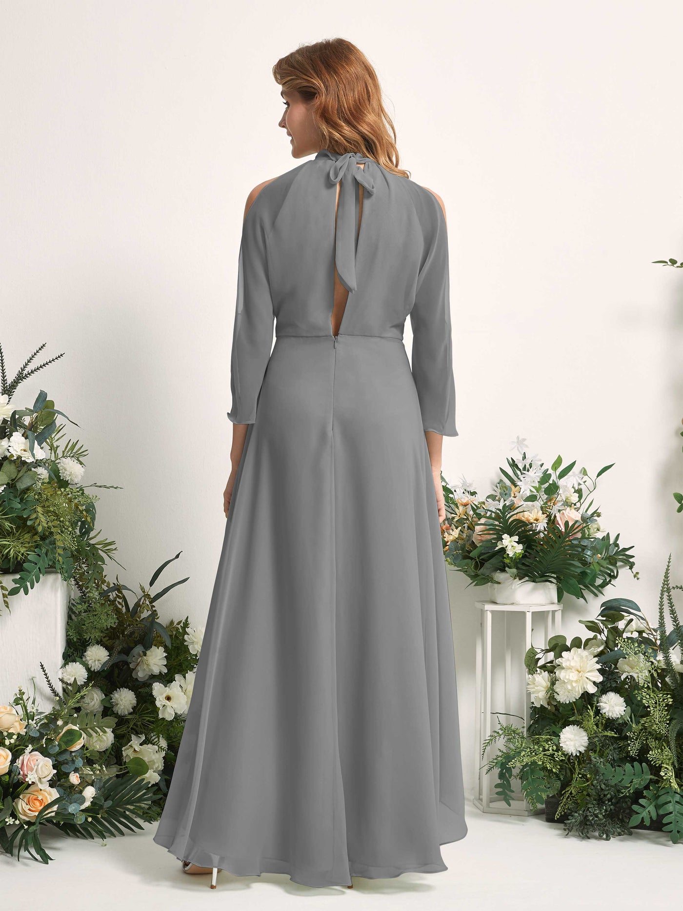 Carlyna Maxine A-Line Steel Gray Bridesmaid Dress Maxi Sleeveless Round Neck Dress #color_steel-gray