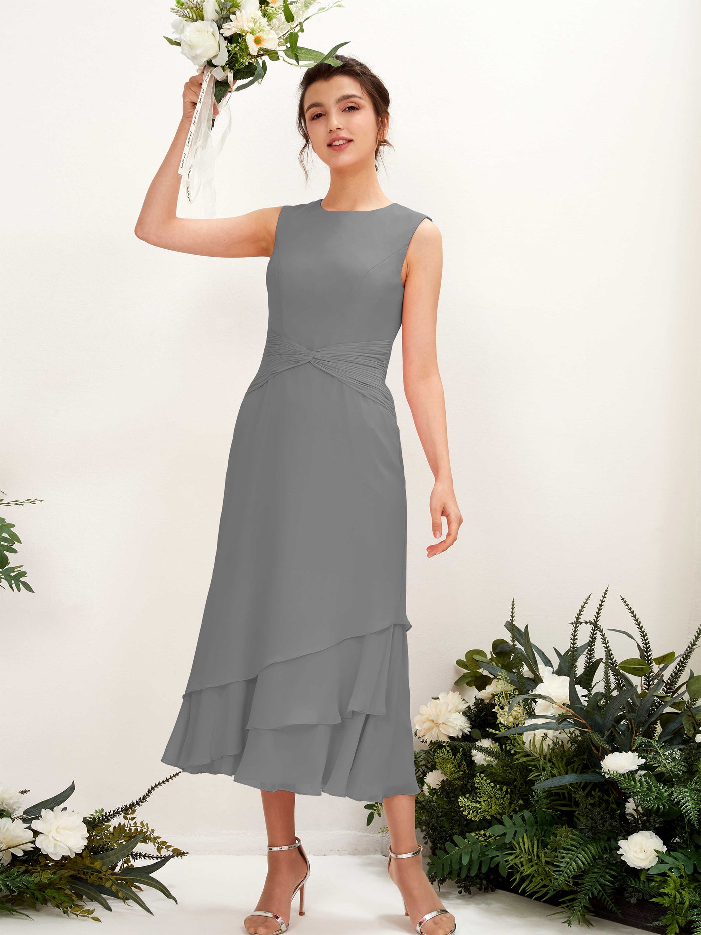 Mermaid/Trumpet Round Sleeveless Chiffon Bridesmaid Dress - Steel Gray (81221920)#color_steel-gray